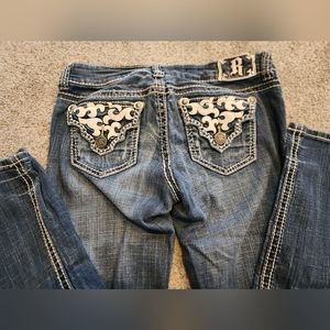 Request leather embellished jeans
